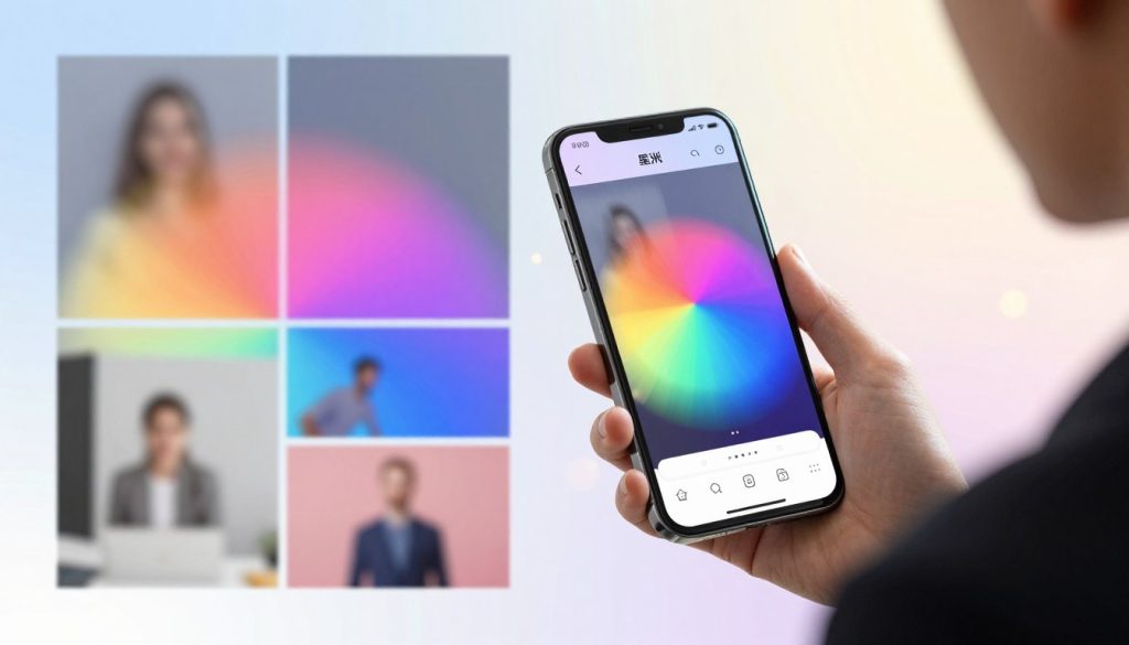 Create an engaging digital artwork that showcases the stylish and dynamic transition effects of Meitu Xiuxiu AI editing. In the foreground, depict a sleek smartphone held by a person in professional attire, showing the app interface with vibrant, colorful transition animations. The middle layer should feature a visually striking montage of various transition effects, incorporating smooth fades, overlays, and animated elements. In the background, use a light gradient that evokes a creative atmosphere, with soft bokeh lights to add depth and focus. The lighting should be bright and inviting, emphasizing the modern technology. Capture an overall mood of creativity and innovation, highlighting the versatility and appeal of AI editing in digital content creation. Create an engaging digital artwork that showcases the stylish and dynamic transition effects of Meitu Xiuxiu AI editing. In the foreground, depict a sleek smartphone held by a person in professional attire, showing the app interface with vibrant, colorful transition animations. The middle layer should feature a visually striking montage of various transition effects, incorporating smooth fades, overlays, and animated elements. In the background, use a light gradient that evokes a creative atmosphere, with soft bokeh lights to add depth and focus. The lighting should be bright and inviting, emphasizing the modern technology. Capture an overall mood of creativity and innovation, highlighting the versatility and appeal of AI editing in digital content creation.
