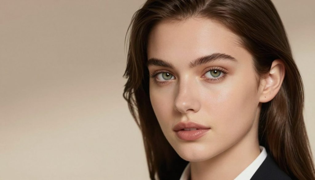 A close-up portrait of a young woman in professional business attire, exuding natural beauty and confidence. The foreground features her flawless skin, showcasing effective skin retouching techniques that enhance texture without losing naturality. Soft, diffused lighting highlights her facial features, creating a gentle glow. In the middle ground, subtle blurring emphasizes her captivating green eyes and glossy, well-styled hair. The background is a soft, out-of-focus gradient with warm tones, contributing to a serene and inviting atmosphere. The angle is slightly elevated to accentuate her features and give a sophisticated perspective. The overall mood is polished yet approachable, ideal for demonstrating effective portrait beautification techniques. A close-up portrait of a young woman in professional business attire, exuding natural beauty and confidence. The foreground features her flawless skin, showcasing effective skin retouching techniques that enhance texture without losing naturality. Soft, diffused lighting highlights her facial features, creating a gentle glow. In the middle ground, subtle blurring emphasizes her captivating green eyes and glossy, well-styled hair. The background is a soft, out-of-focus gradient with warm tones, contributing to a serene and inviting atmosphere. The angle is slightly elevated to accentuate her features and give a sophisticated perspective. The overall mood is polished yet approachable, ideal for demonstrating effective portrait beautification techniques.