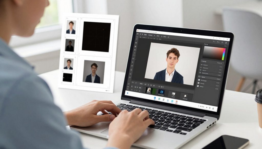 A detailed and vibrant illustration of a professional setting where a person is using the Meitu Xiu Xiu app to adjust image sizes. In the foreground, a focused individual, dressed in business casual attire, is seated at a sleek desk with a modern laptop open, displaying the app interface. On the screen, various image quality settings and size adjustments are visible. The middle ground features printed images of different sizes and resolutions, showcasing the effects of resizing. The background shows a bright, minimalistic office environment with soft natural lighting filtering through a window, creating a calm and productive atmosphere. The mood is professional and informative, emphasizing an efficient workflow in digital image editing. A detailed and vibrant illustration of a professional setting where a person is using the Meitu Xiu Xiu app to adjust image sizes. In the foreground, a focused individual, dressed in business casual attire, is seated at a sleek desk with a modern laptop open, displaying the app interface. On the screen, various image quality settings and size adjustments are visible. The middle ground features printed images of different sizes and resolutions, showcasing the effects of resizing. The background shows a bright, minimalistic office environment with soft natural lighting filtering through a window, creating a calm and productive atmosphere. The mood is professional and informative, emphasizing an efficient workflow in digital image editing.